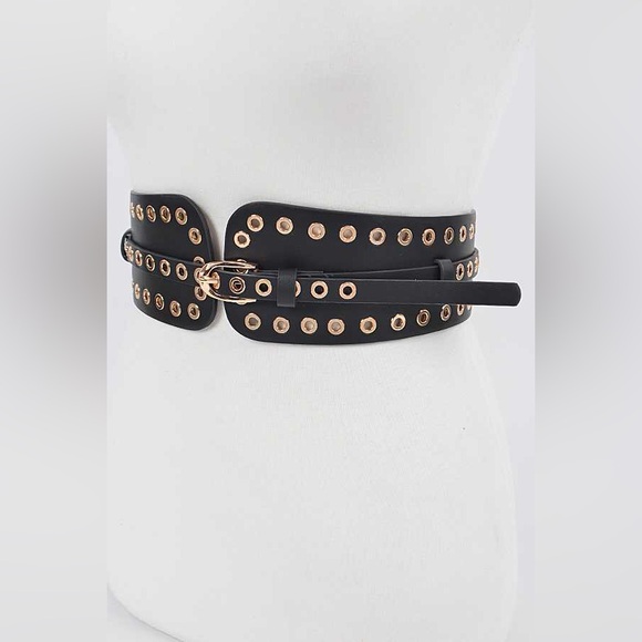 Black Grommet Vegan Leather Statement Belt main image 4